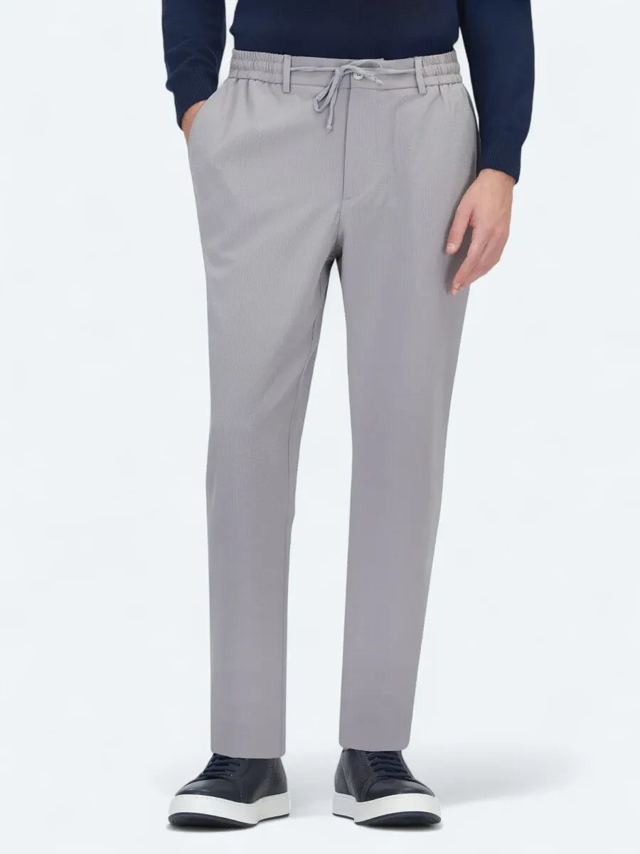 Gri Düz Dokuma Jogging Fit Casual Pantolon - 2