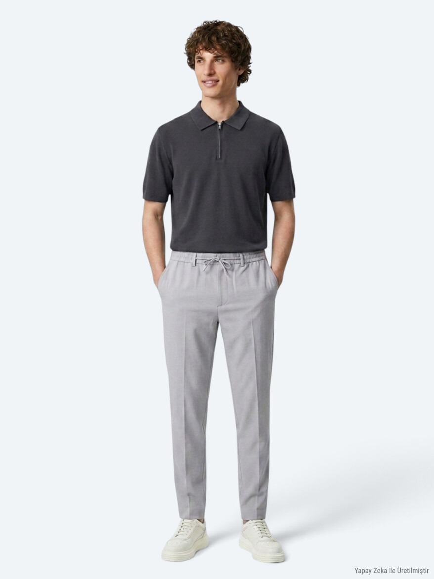 Gri Düz Dokuma Jogging Fit Casual Pantolon - KİP