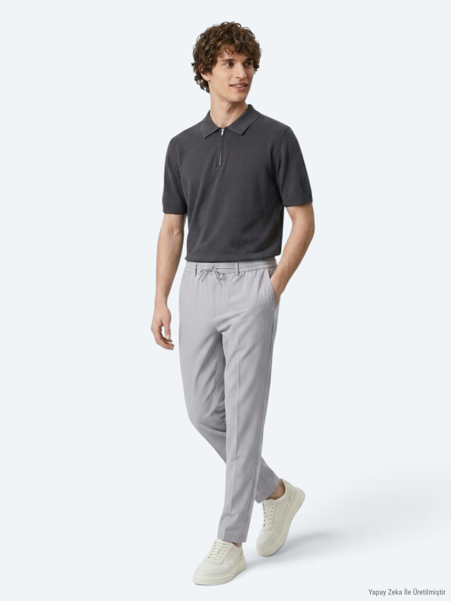 Gri Düz Dokuma Jogging Fit Casual Pantolon - 4