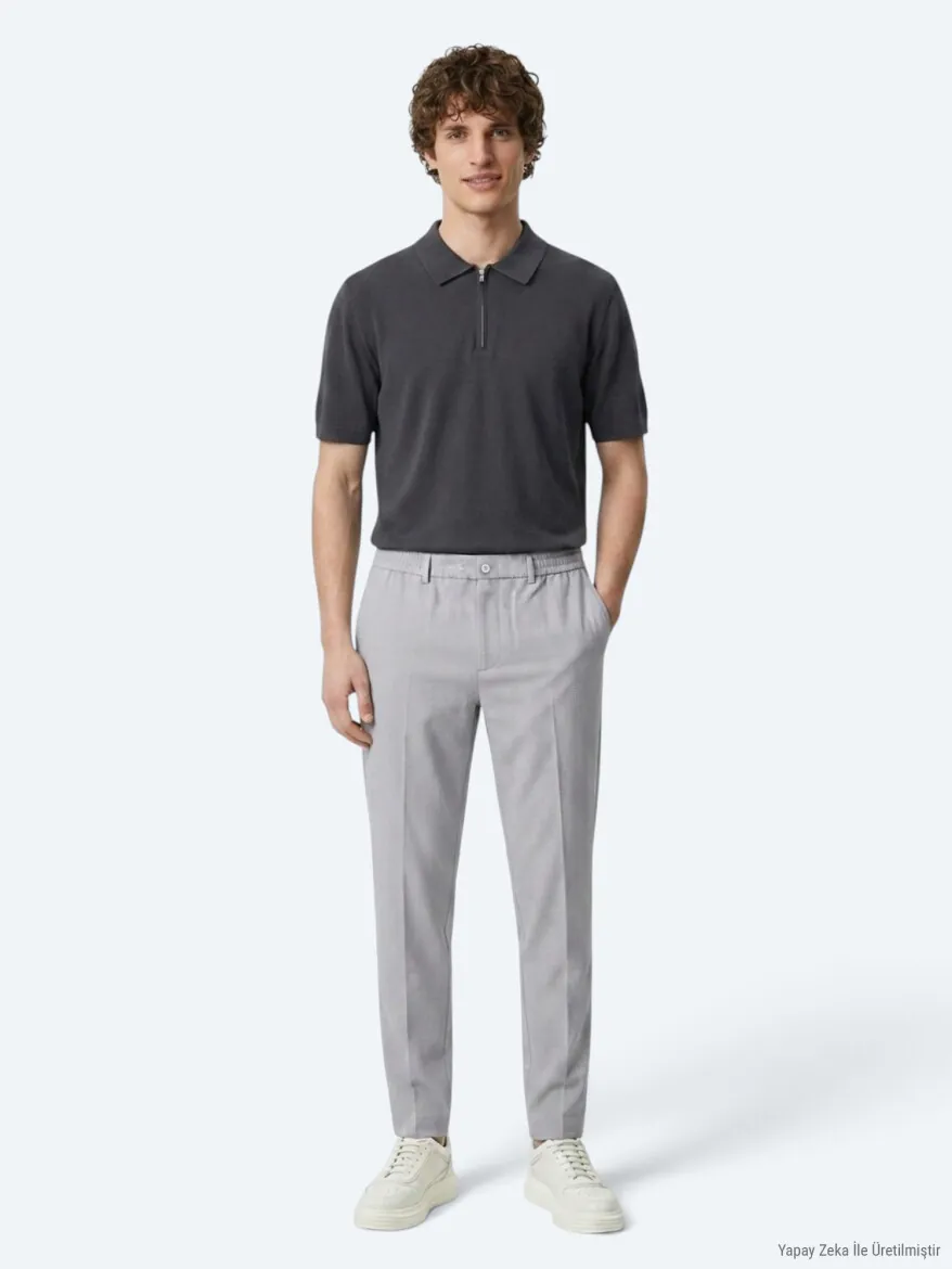 Gri Düz Dokuma Jogging Fit Casual Pantolon - KİP