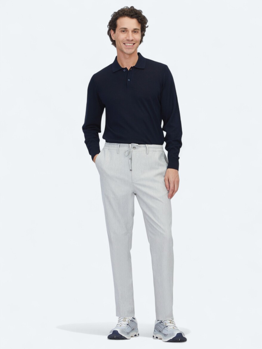 Gri Düz Dokuma Jogging Fit Casual Pantolon 