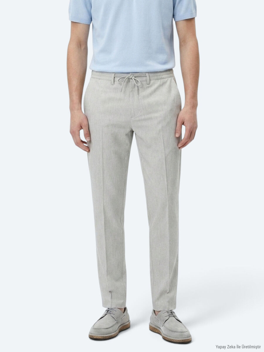 Gri Düz Dokuma Jogging Fit Casual Pantolon - 2