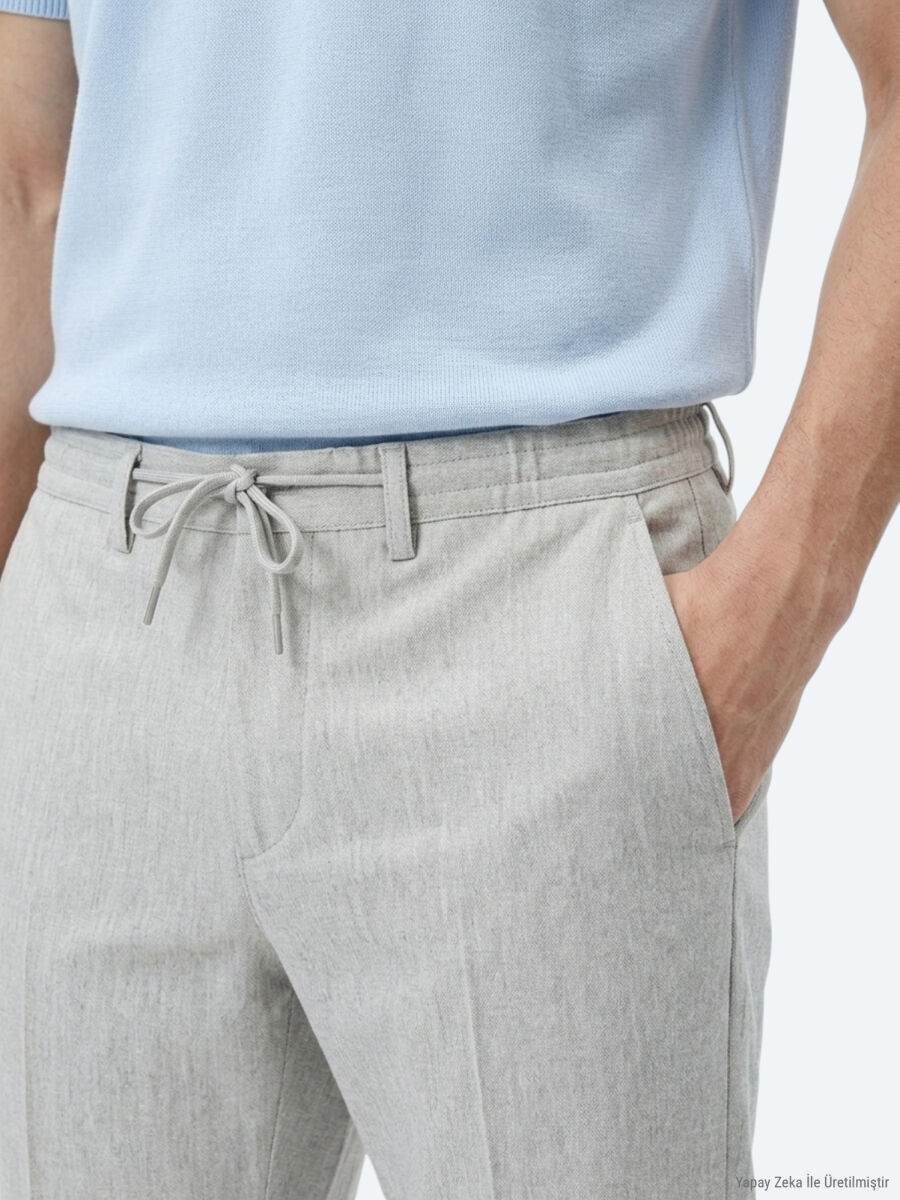 Gri Düz Dokuma Jogging Fit Casual Pantolon - 3