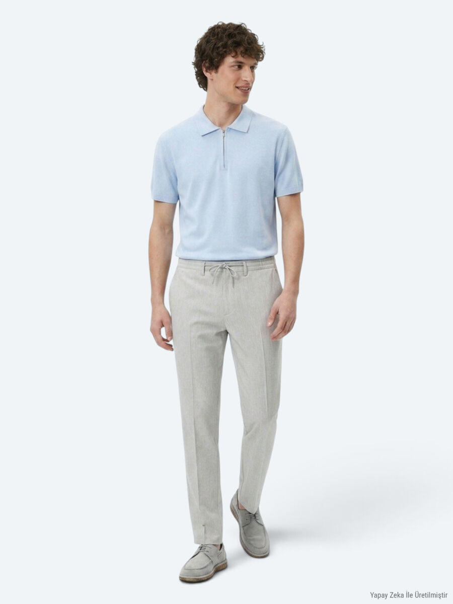 Gri Düz Dokuma Jogging Fit Casual Pantolon - 4