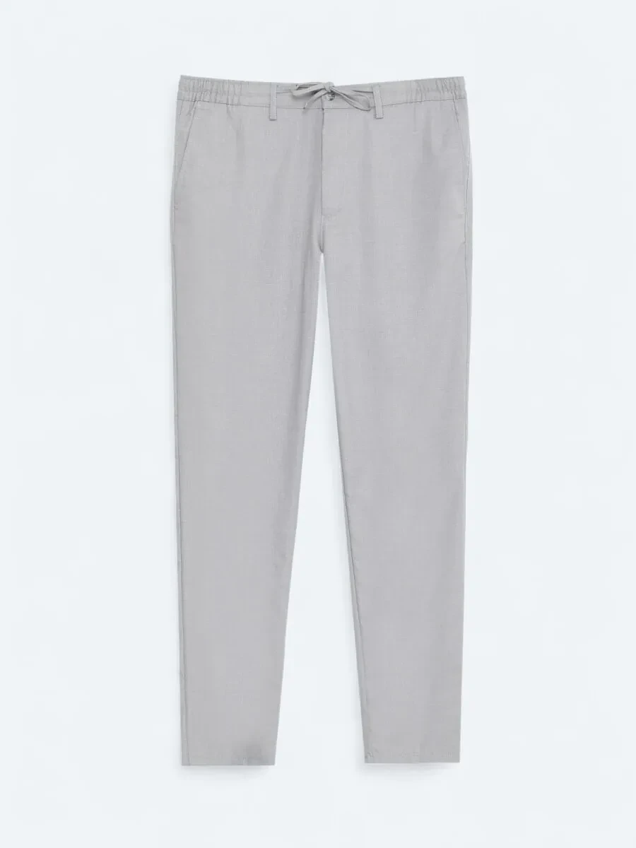 Gri Düz Dokuma Jogging Fit Casual Pantolon - 1