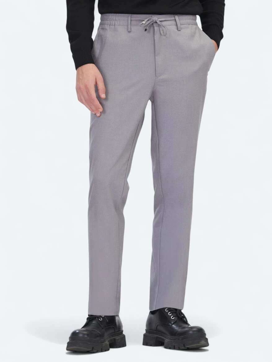 Gri Düz Dokuma Jogging Fit Casual Pantolon - KİP