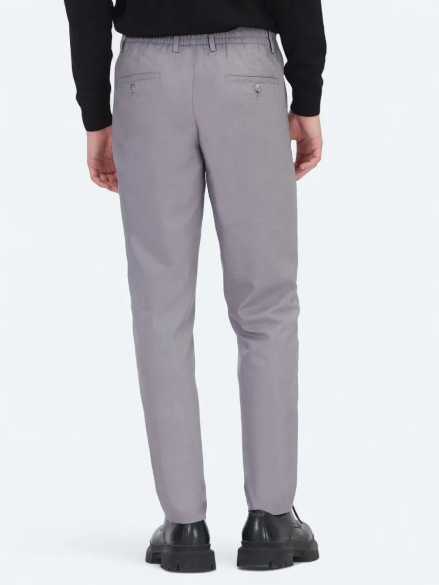 Gri Düz Dokuma Jogging Fit Casual Pantolon - 5