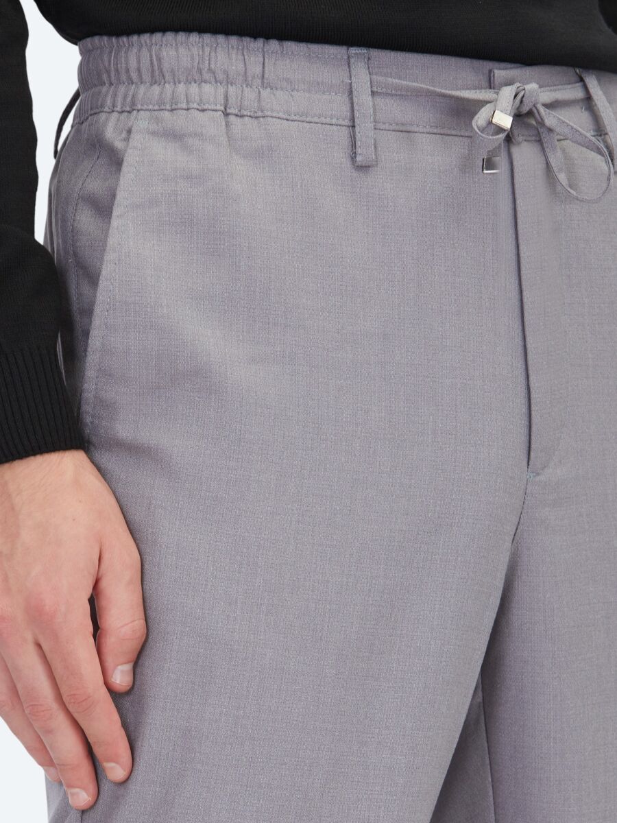 Gri Düz Dokuma Jogging Fit Casual Pantolon - 4