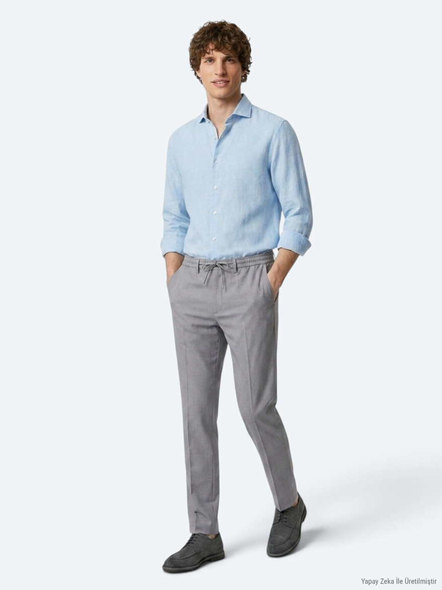 Gri Düz Dokuma Jogging Fit Casual Pantolon - KİP