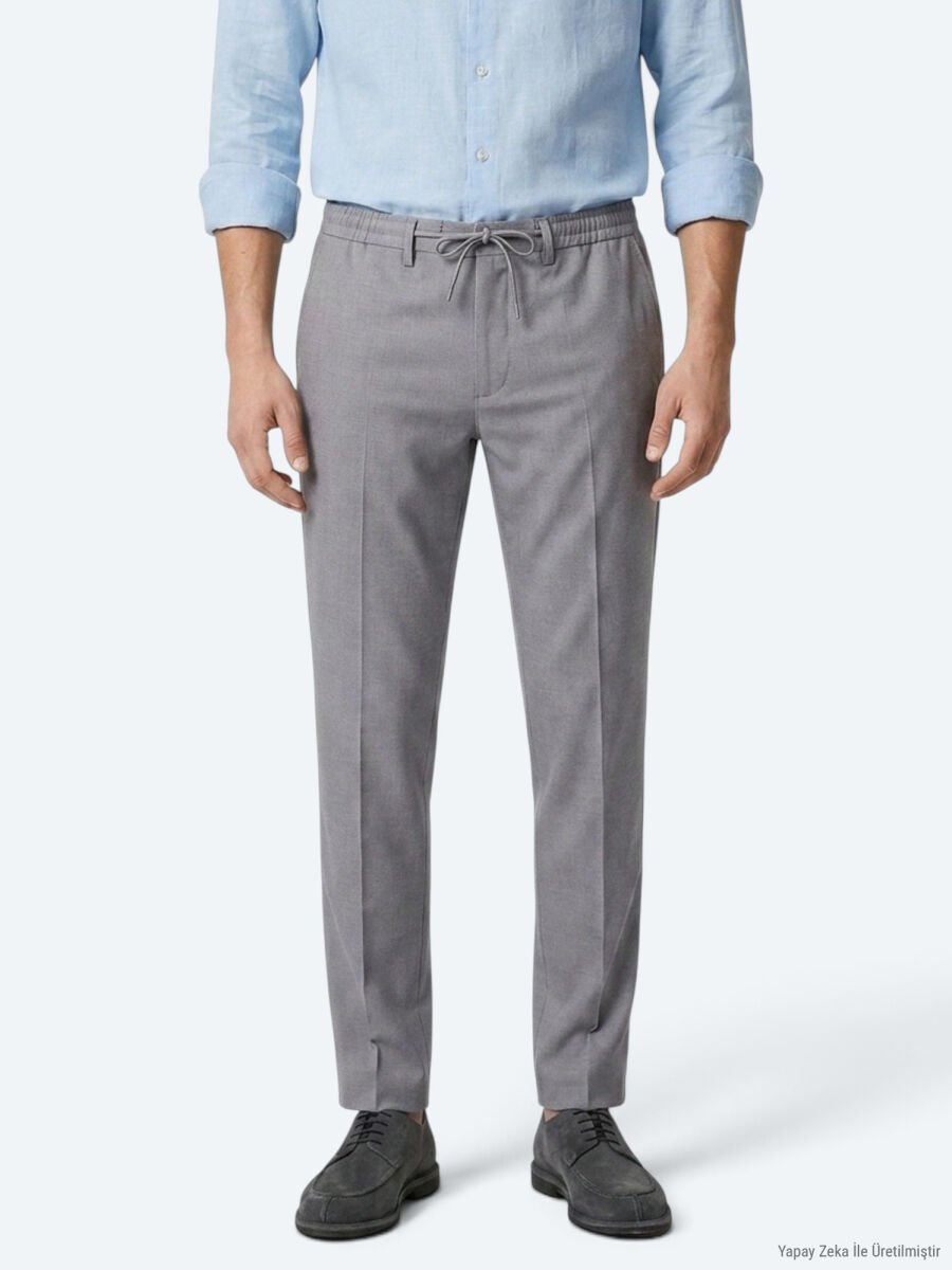 Gri Düz Dokuma Jogging Fit Casual Pantolon - 2