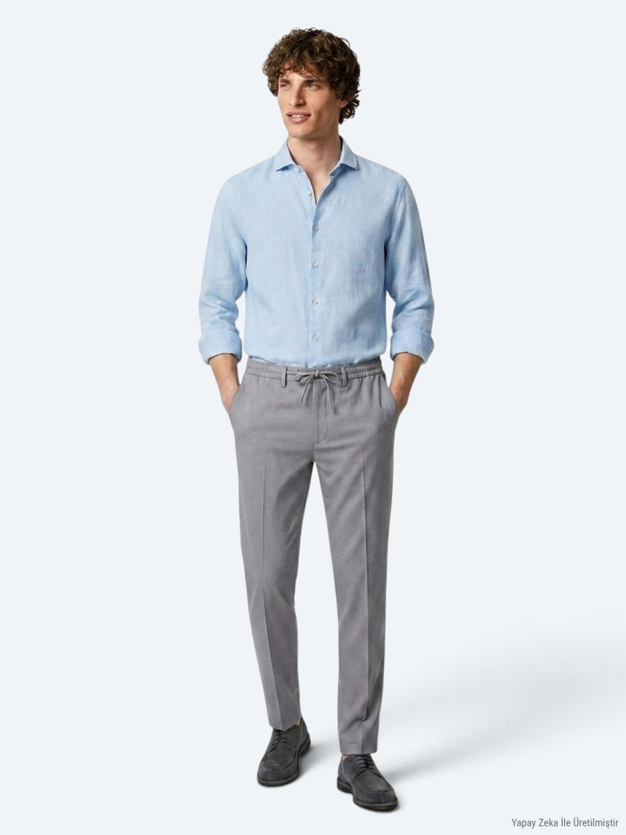 Gri Düz Dokuma Jogging Fit Casual Pantolon - 4