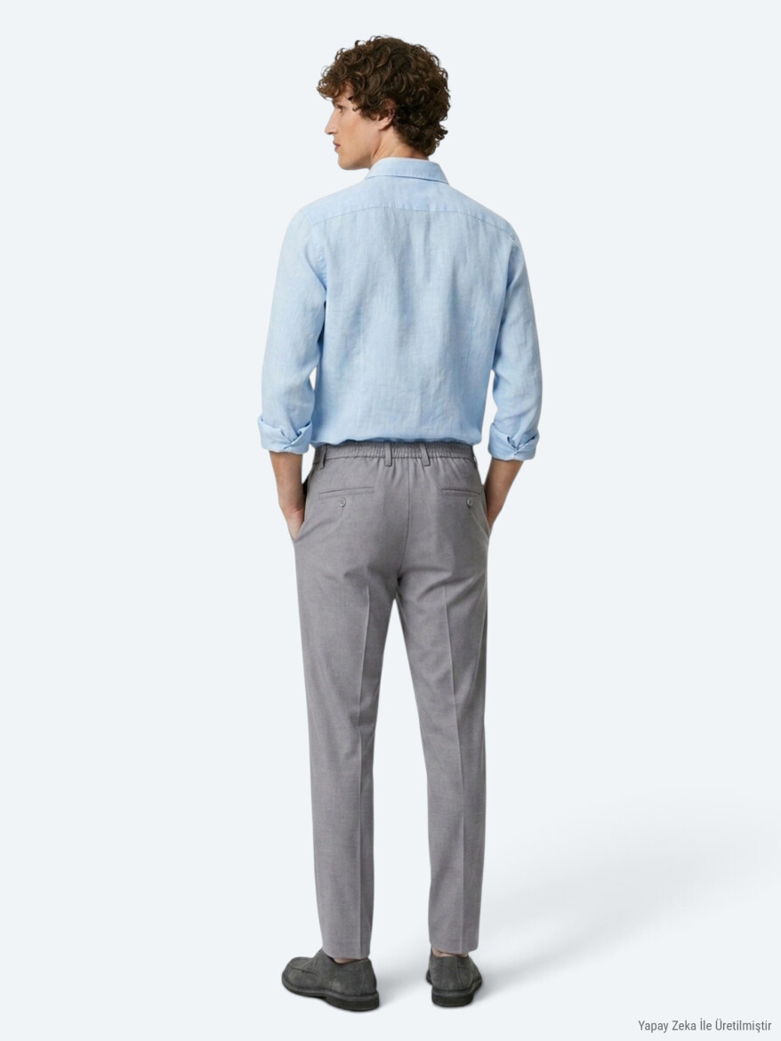 Gri Düz Dokuma Jogging Fit Casual Pantolon - 5