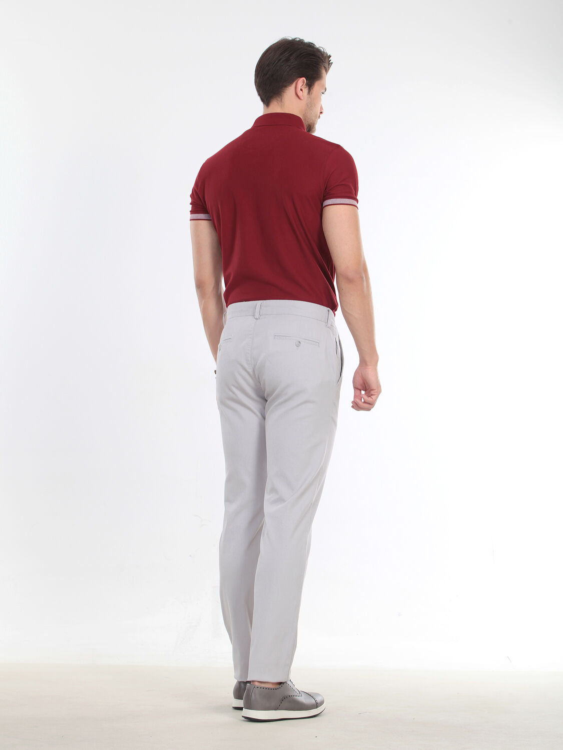 Gri Düz Dokuma Regular Fit Casual Pamuk Karışımlı Pantolon - 4