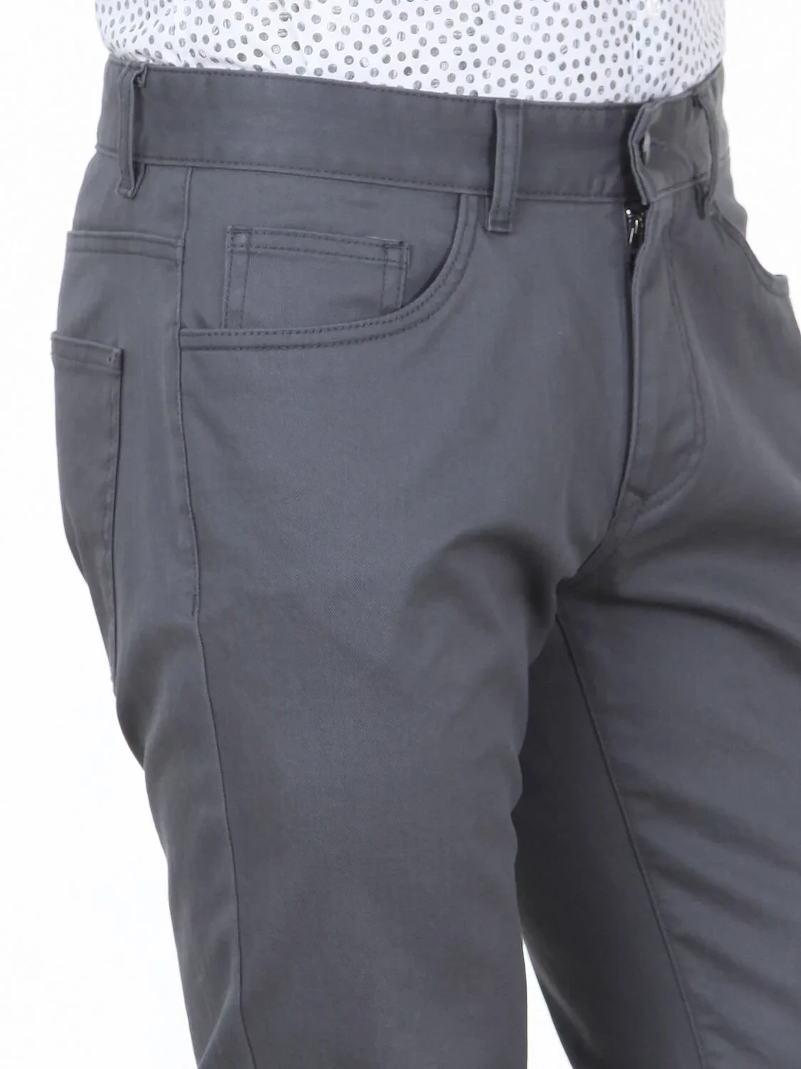 Gri Düz Dokuma Regular Fit Casual Pamuk Karışımlı Pantolon - 3