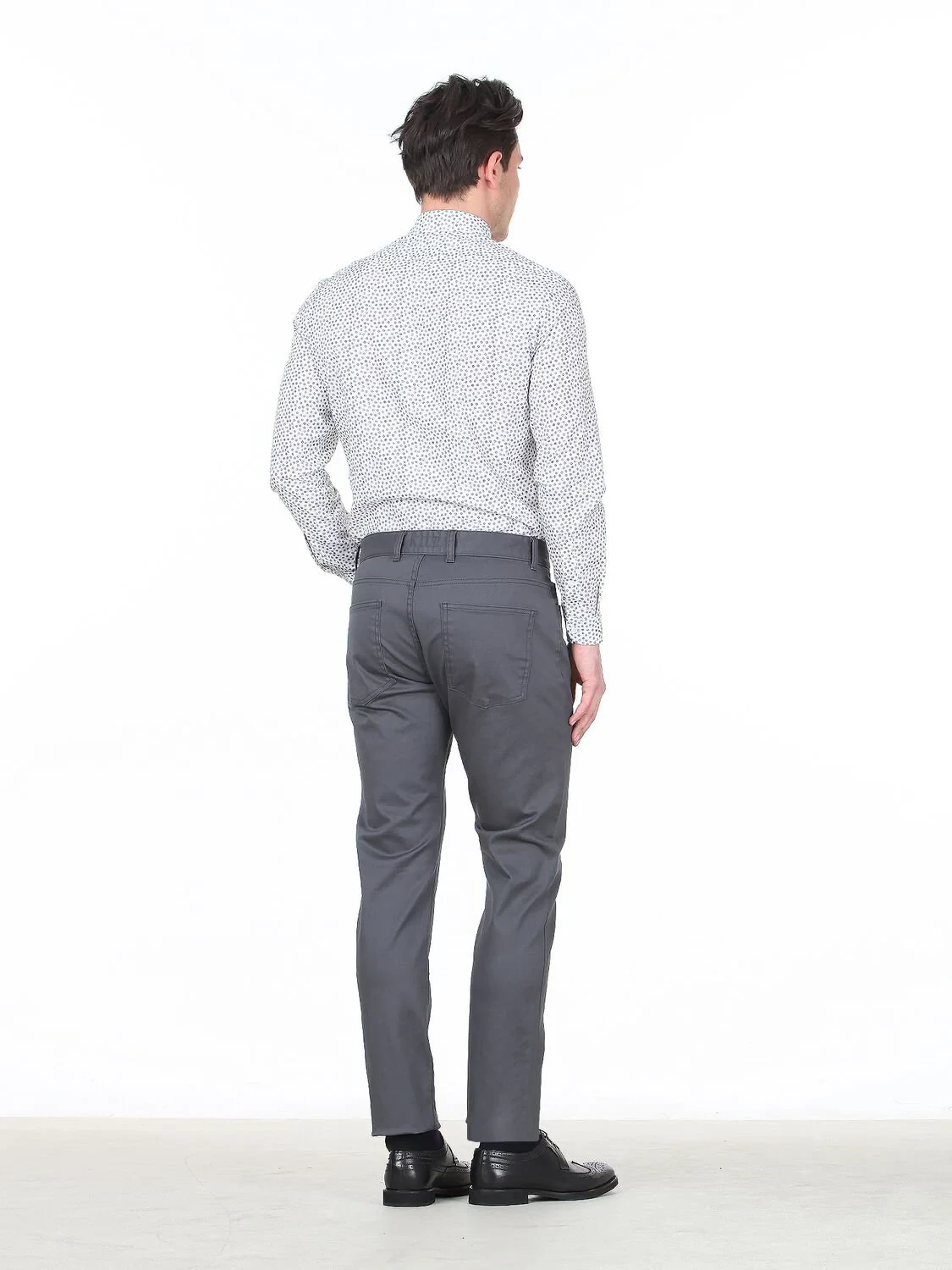 Gri Düz Dokuma Regular Fit Casual Pamuk Karışımlı Pantolon - 4