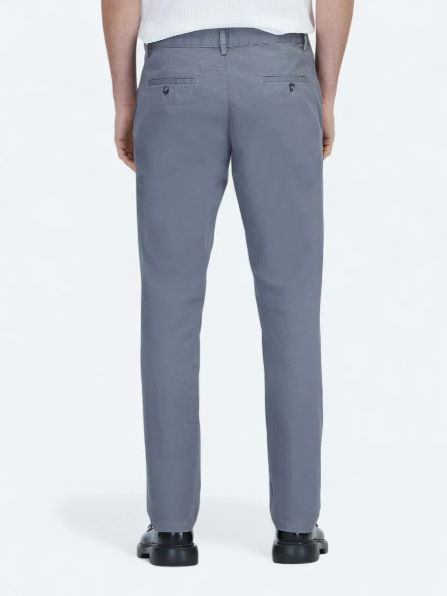 Gri Düz Dokuma Regular Fit Casual Pamuk Karışımlı Pantolon 