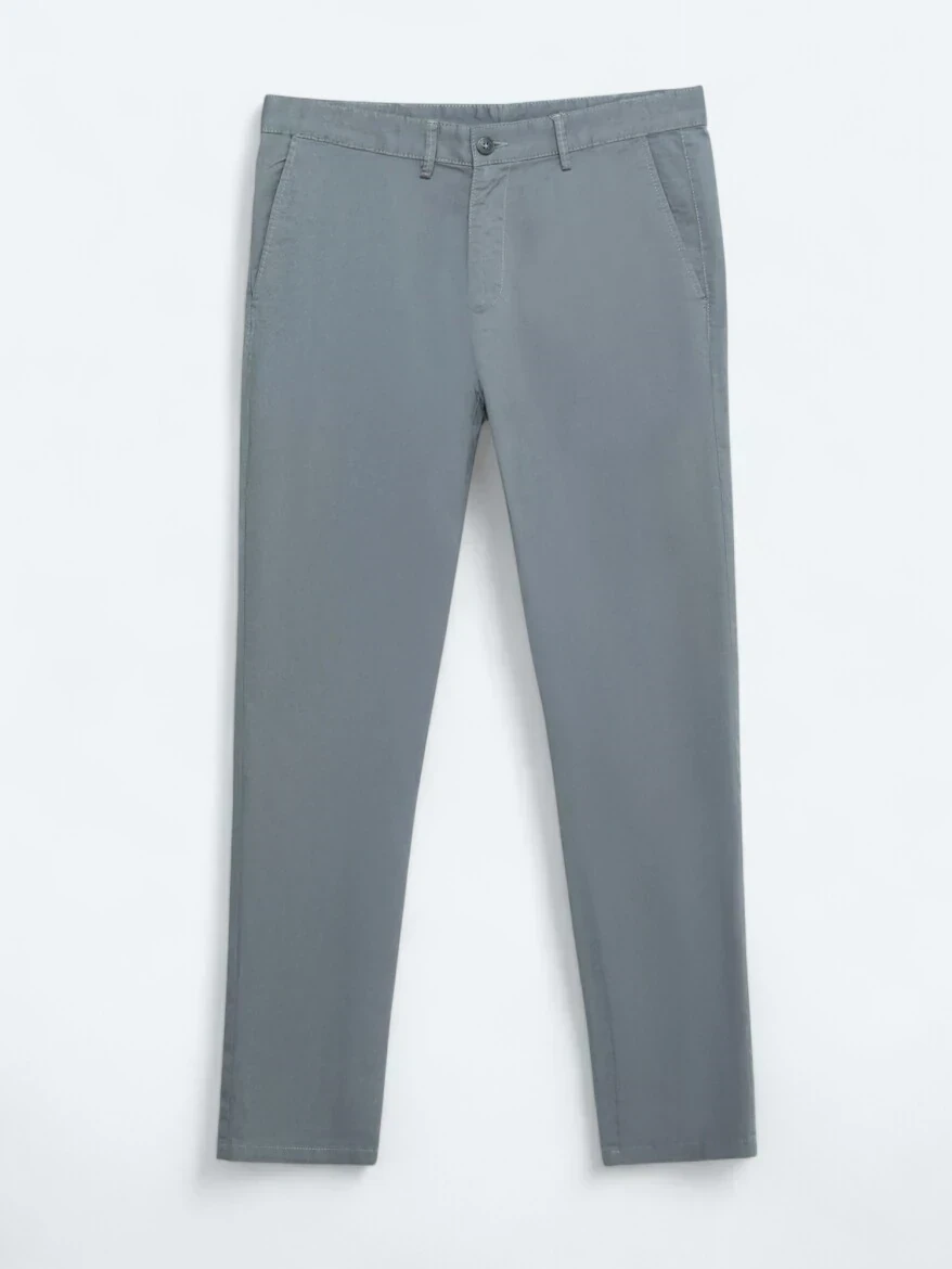 Gri Düz Dokuma Regular Fit Casual Pamuk Karışımlı Pantolon - 5