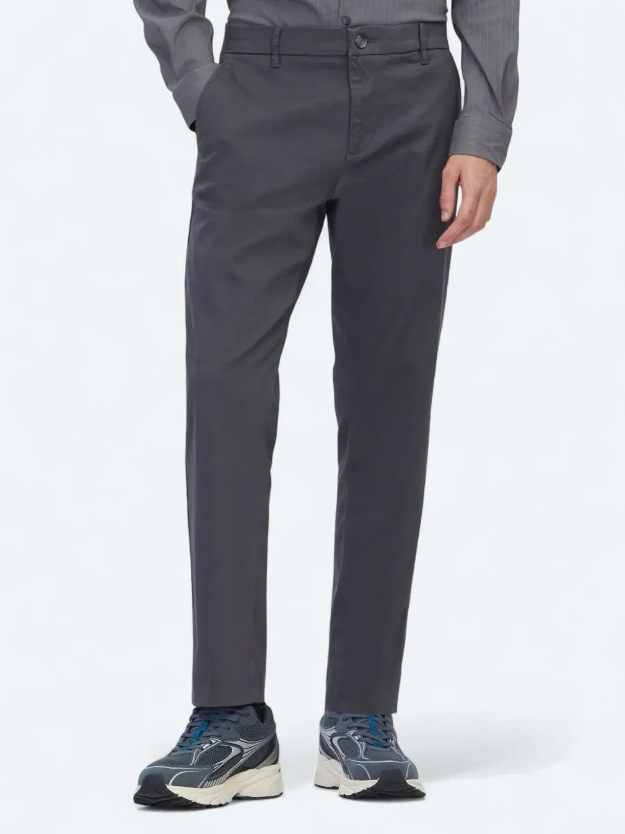 Gri Düz Dokuma Regular Fit Casual Pamuk Karışımlı Pantolon - 2