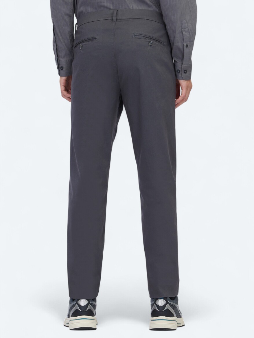Gri Düz Dokuma Regular Fit Casual Pamuk Karışımlı Pantolon - 4
