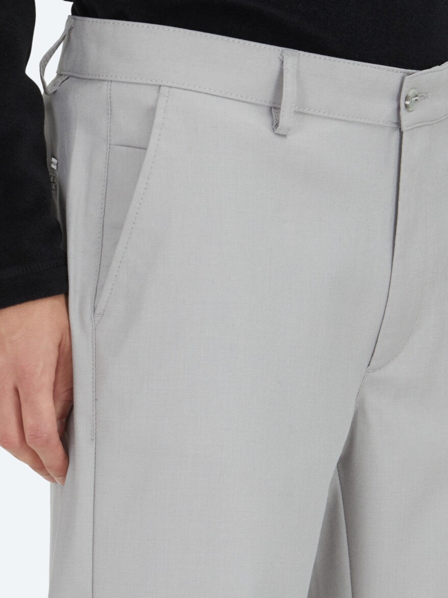 Gri Düz Dokuma Regular Fit Casual Pantolon - 3