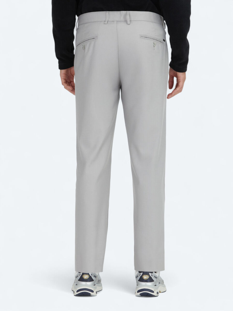 Gri Düz Dokuma Regular Fit Casual Pantolon - 4