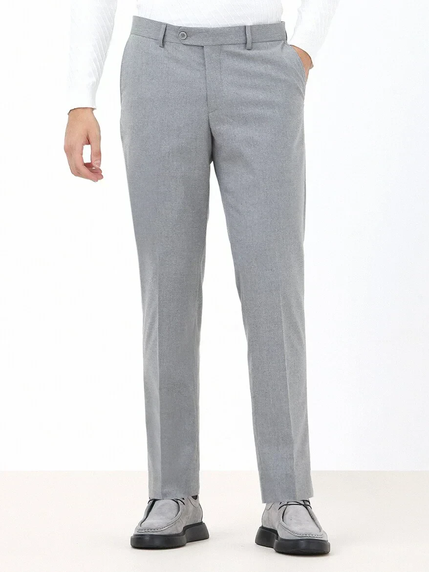 Gri Düz Dokuma Regular Fit Klasik Pantolon - 1