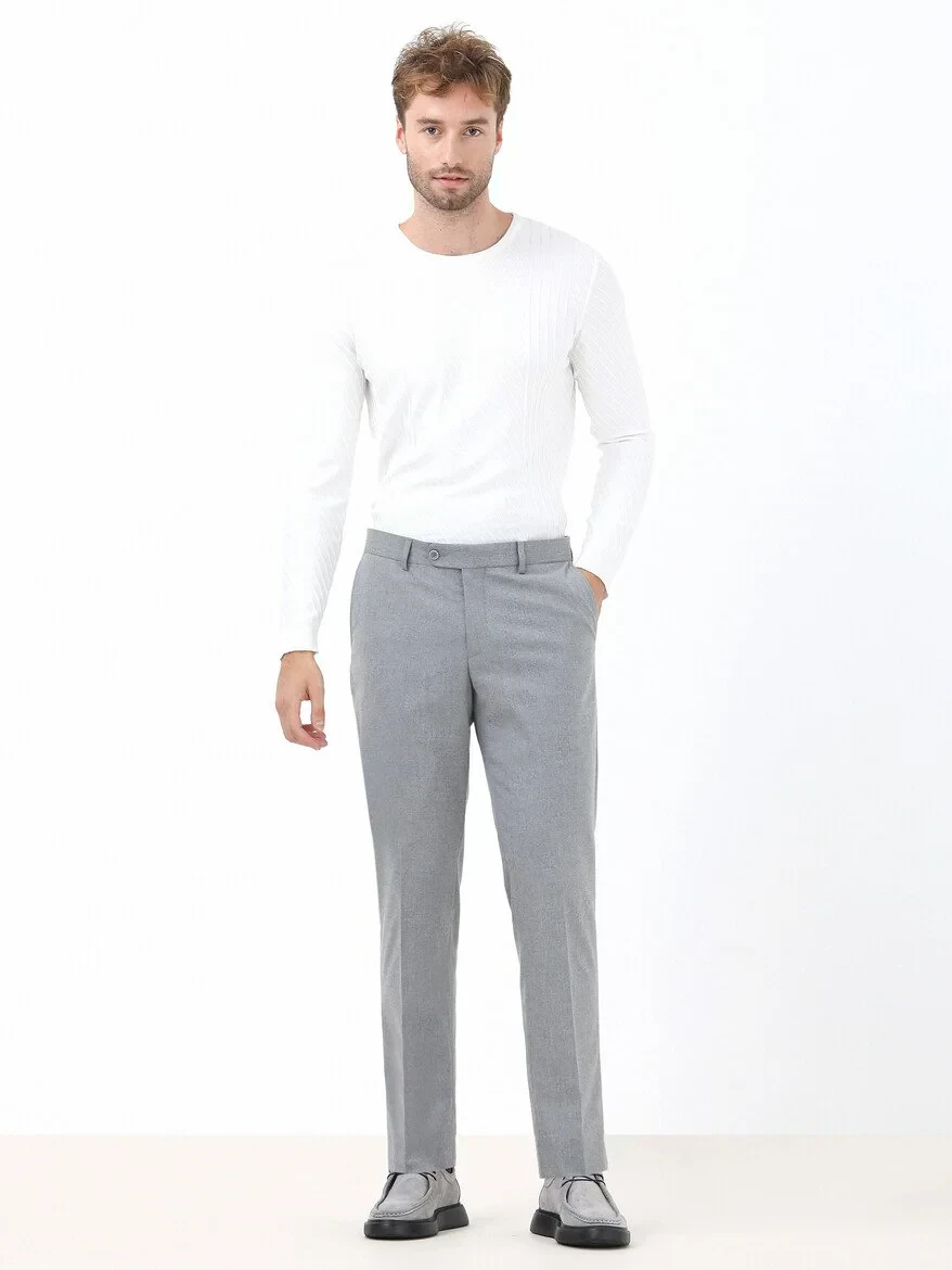 Gri Düz Dokuma Regular Fit Klasik Pantolon - 3