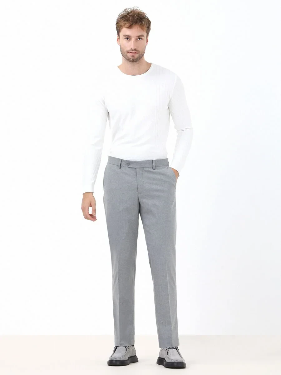 Gri Düz Dokuma Regular Fit Klasik Pantolon - 3