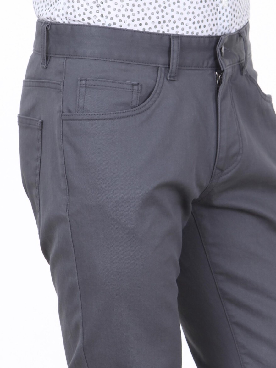 Gri Düz Dokuma Slim Fit Casual Pamuk Karışımlı Pantolon - KİP