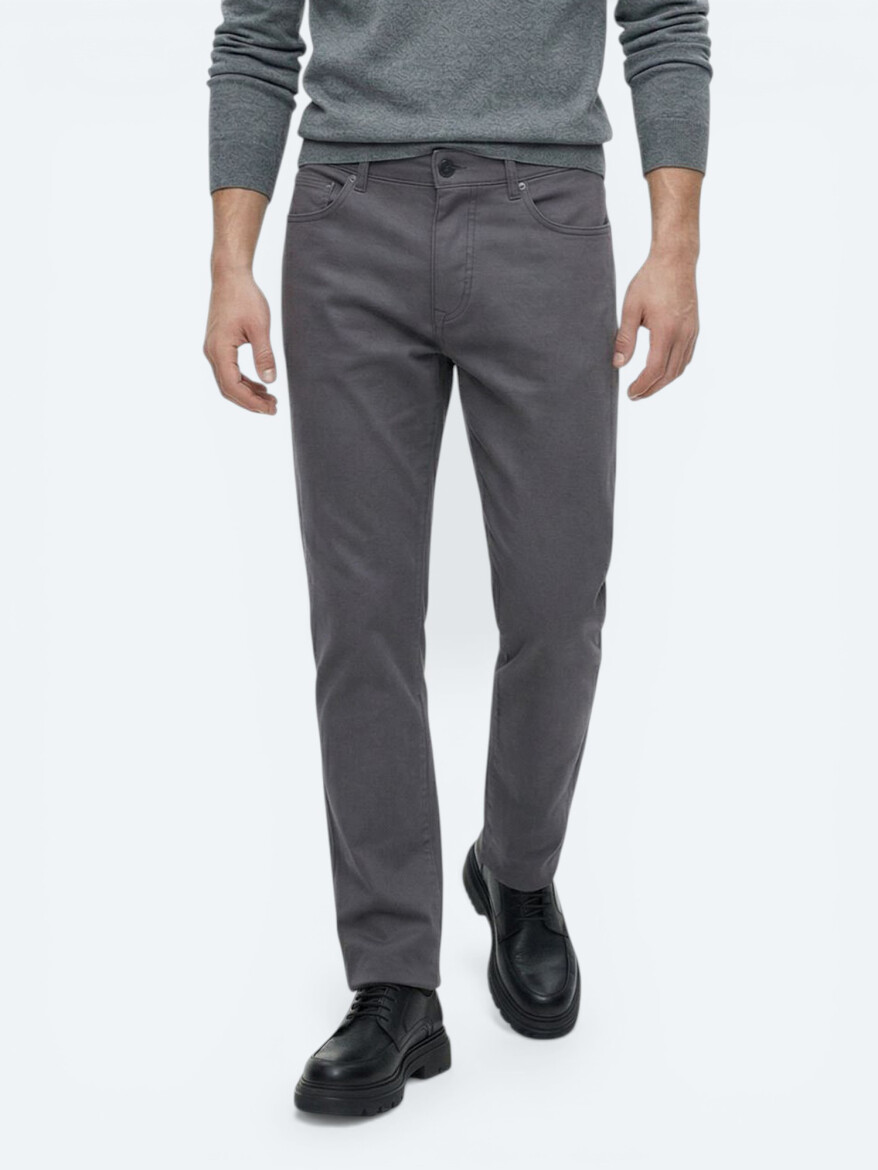 Gri Düz Dokuma Slim Fit Casual Pamuk Karışımlı Pantolon - KİP
