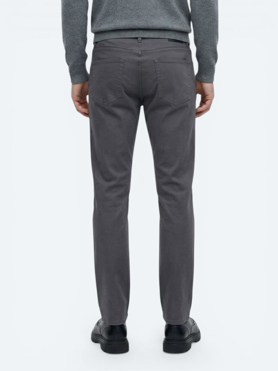 Gri Düz Dokuma Slim Fit Casual Pamuk Karışımlı Pantolon - 4