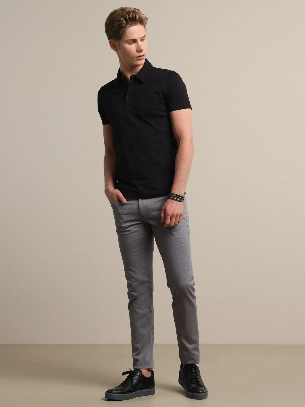 Gri Düz Dokuma Slim Fit Casual Pamuk Karışımlı Pantolon - KİP