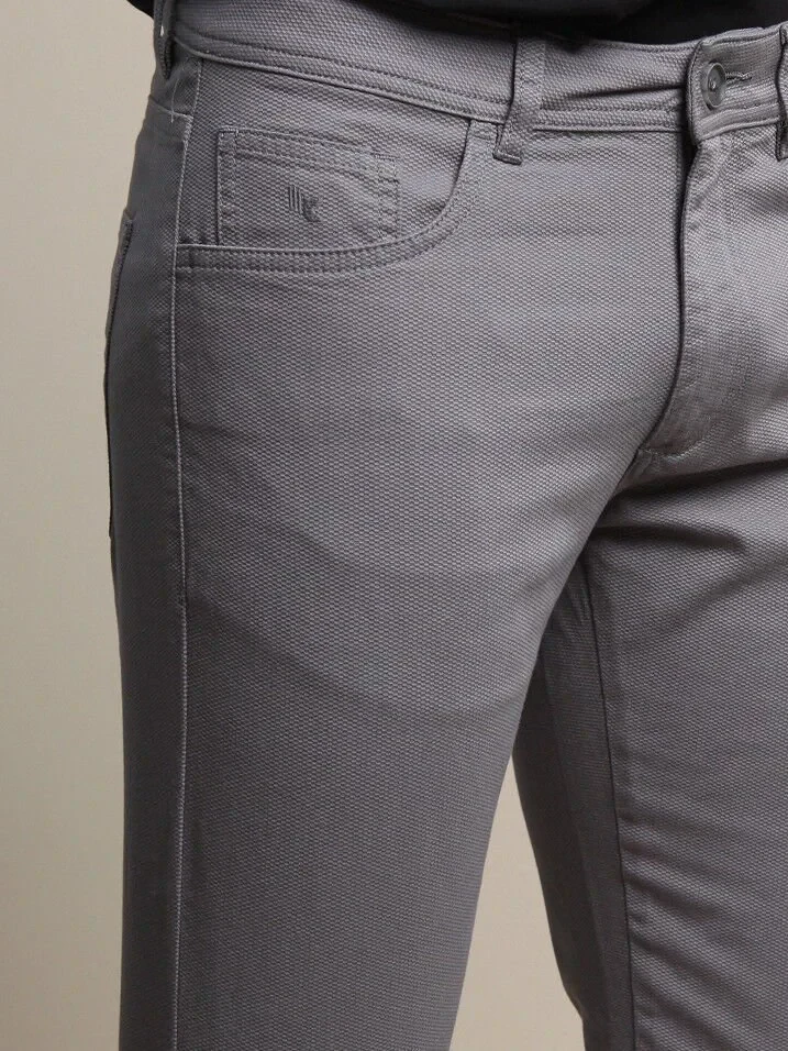 Gri Düz Dokuma Slim Fit Casual Pamuk Karışımlı Pantolon - 4