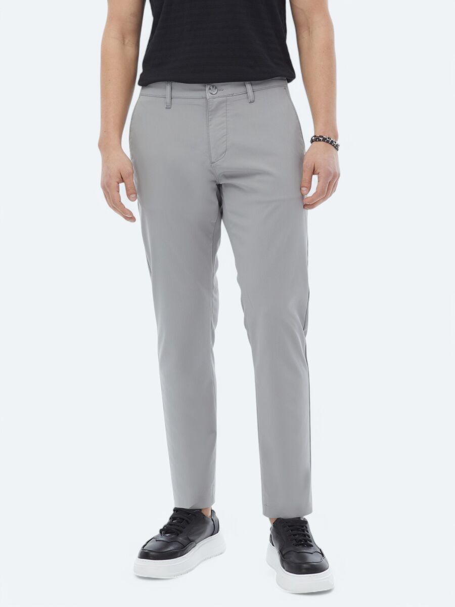 Gri Düz Dokuma Slim Fit Casual Pantolon - 3