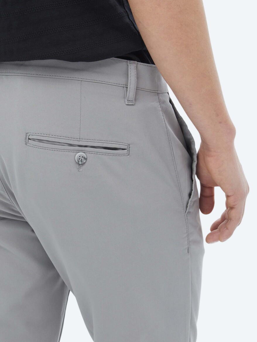 Gri Düz Dokuma Slim Fit Casual Pantolon - 6