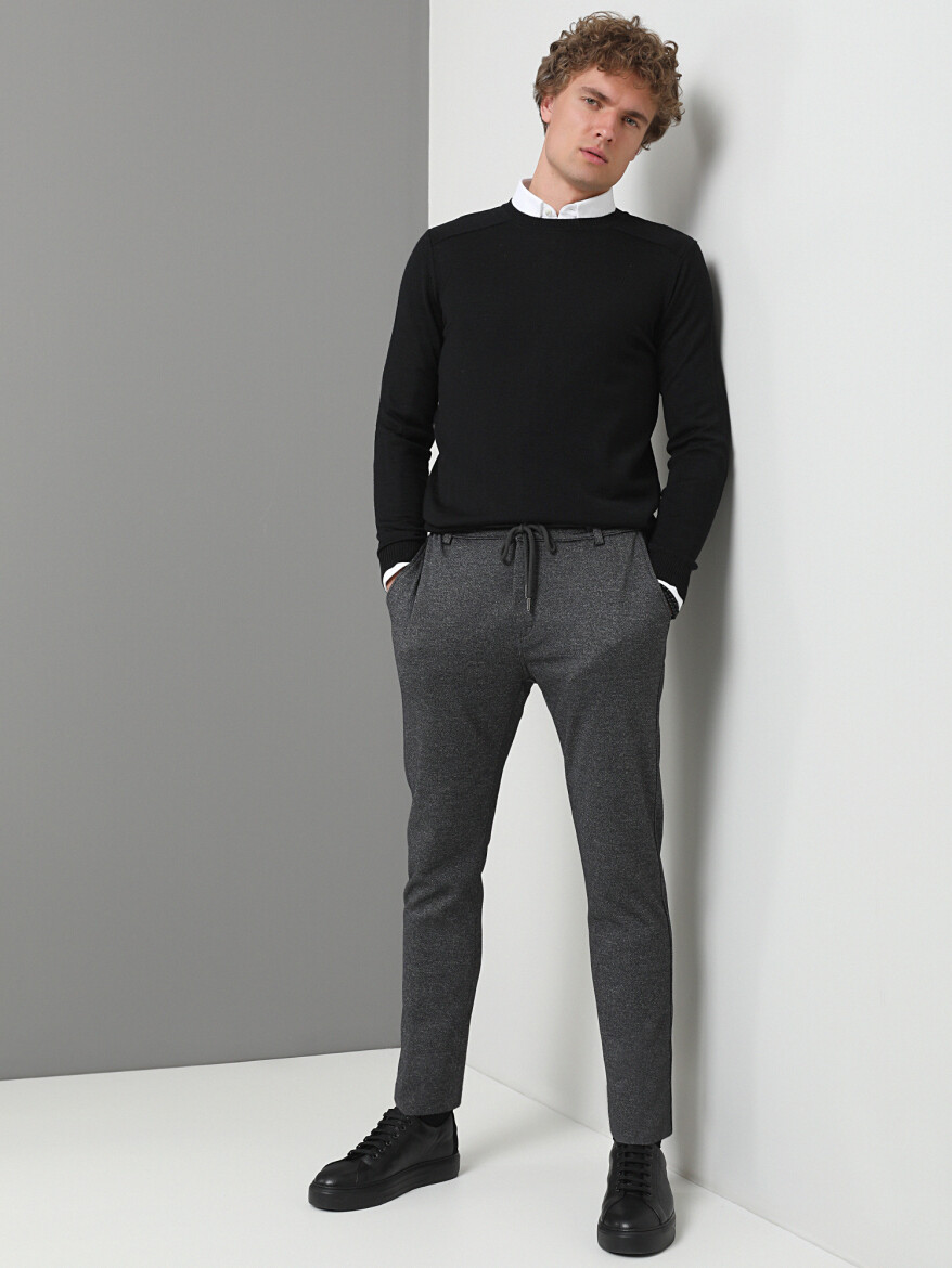 Gri Düz Dokuma Slim Fit Smart Casual Pamuk Karışımlı Pantolon - 2