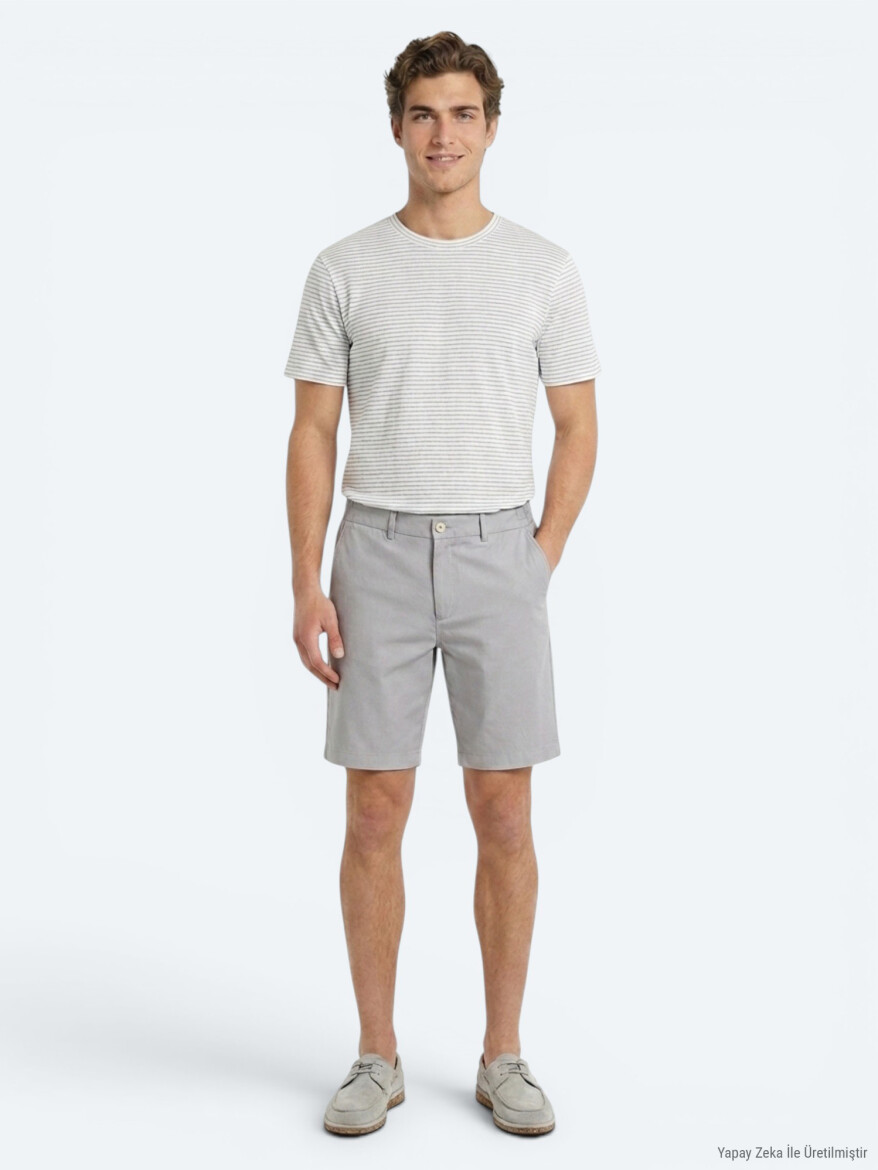 Gri Düz Kumaş Jogging Fit Casual Bermuda - KİP