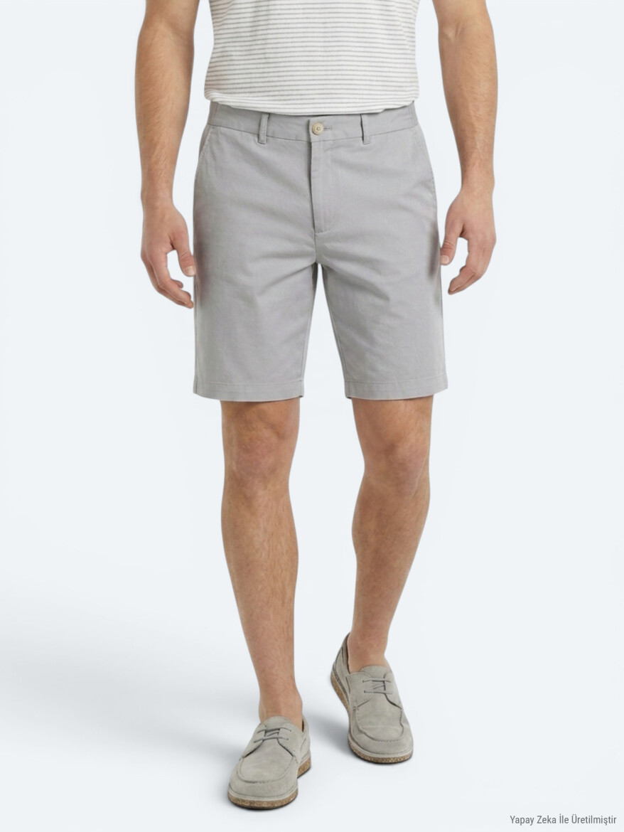Gri Düz Kumaş Jogging Fit Casual Bermuda - KİP
