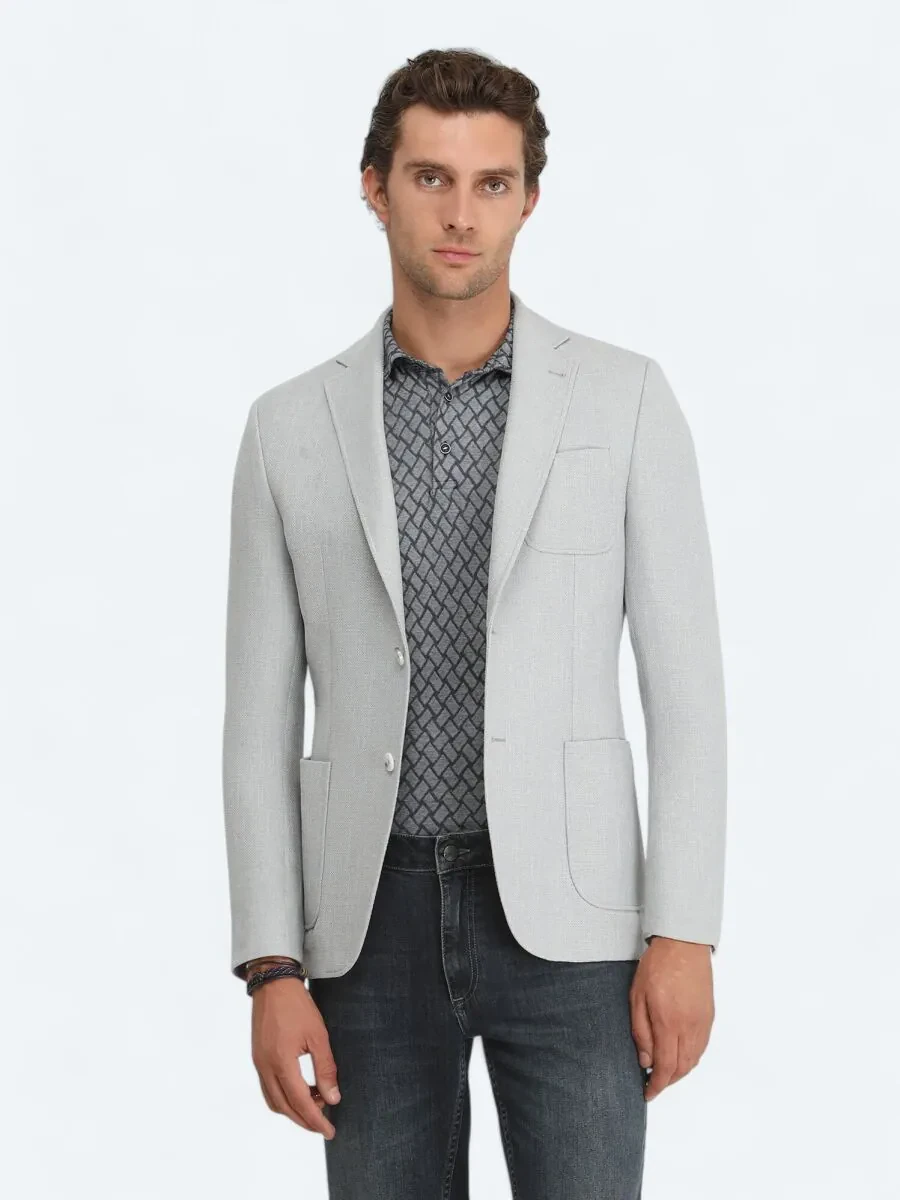 Gri Düz Modern Fit Ceket - 1