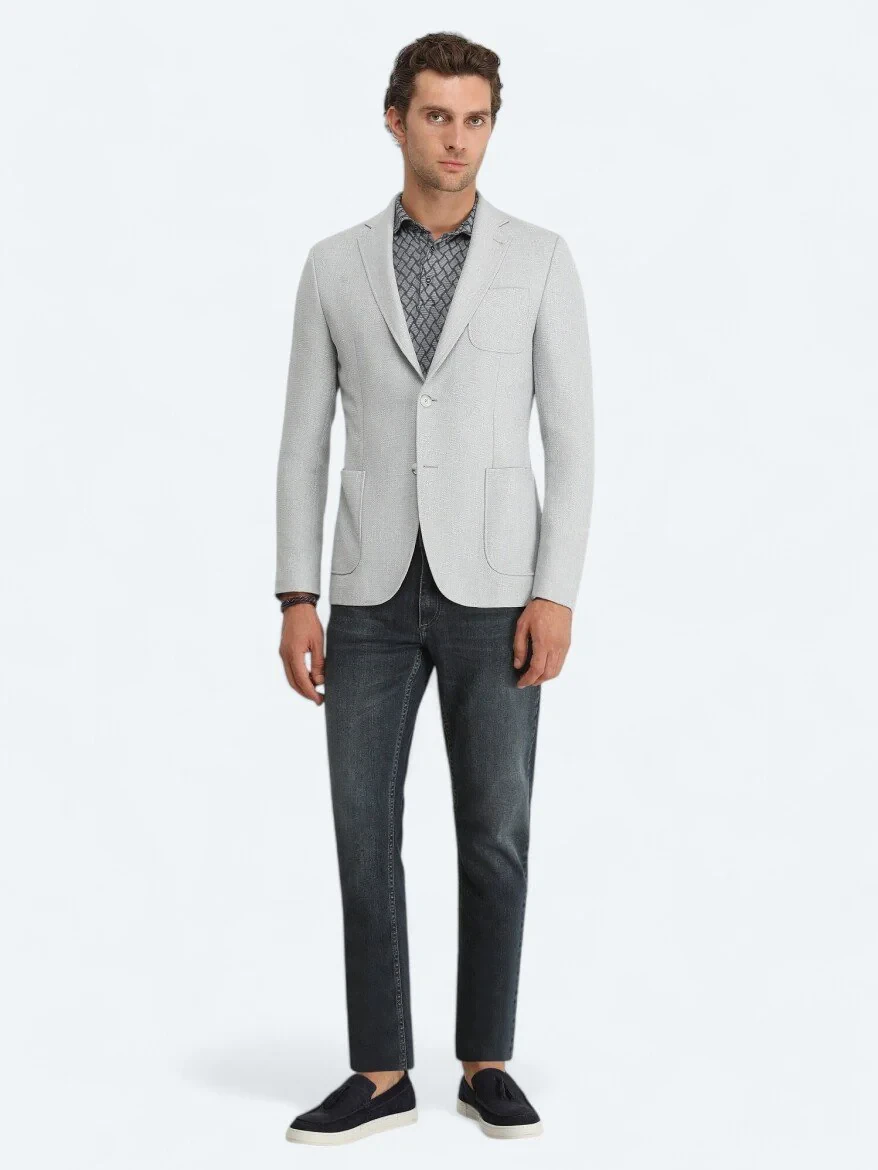 Gri Düz Modern Fit Ceket - 3