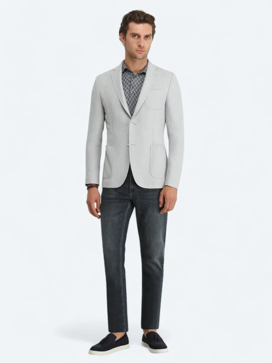 Gri Düz Modern Fit Ceket - 3