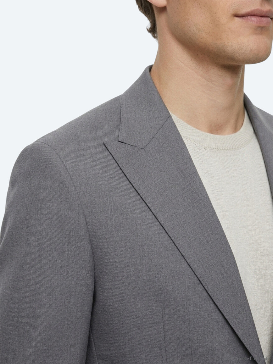 Gri Düz Modern Fit Takım Elbise - 4