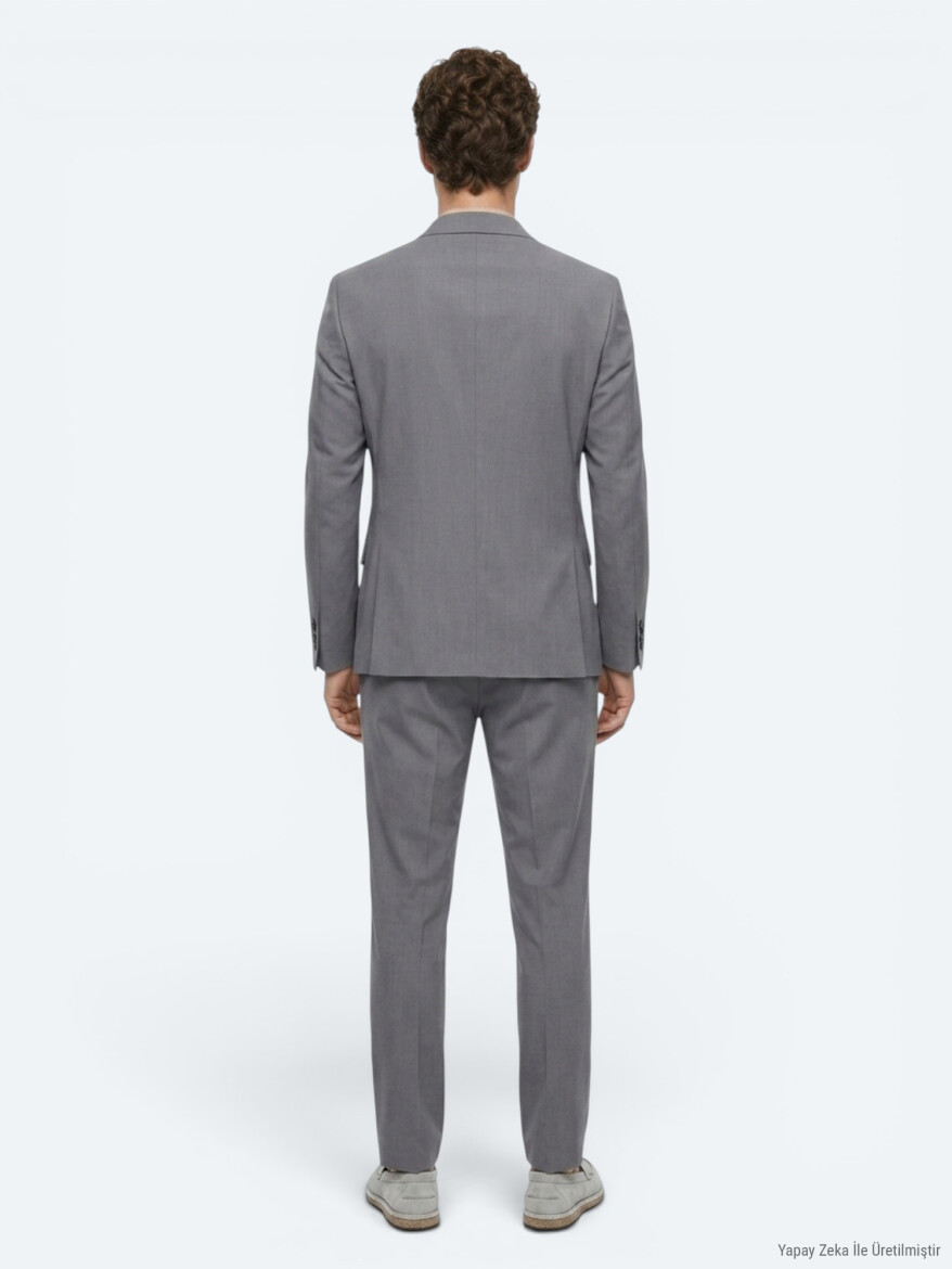 Gri Düz Modern Fit Takım Elbise - 5