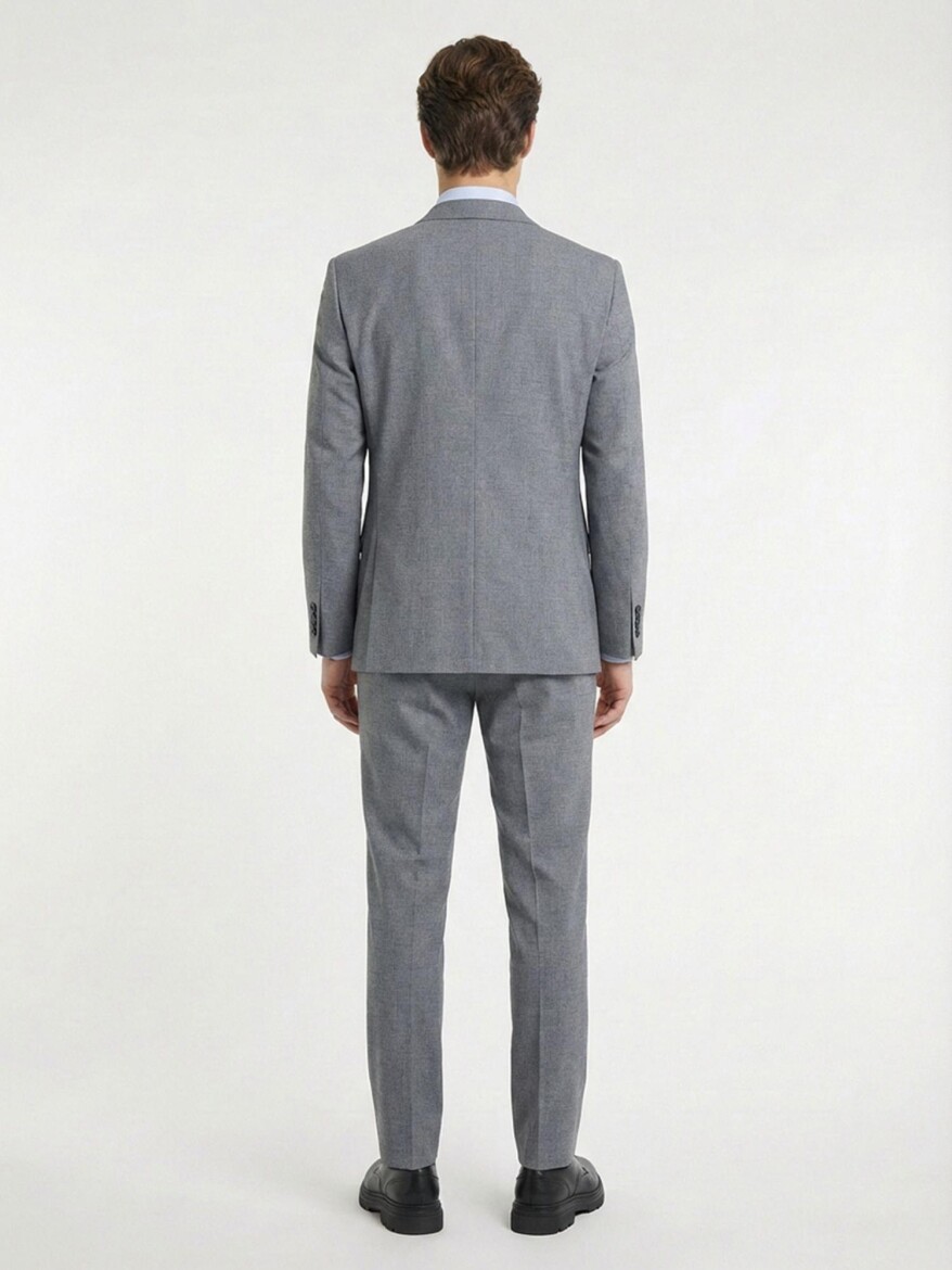 Gri Düz Modern Fit Takım Elbise - 5