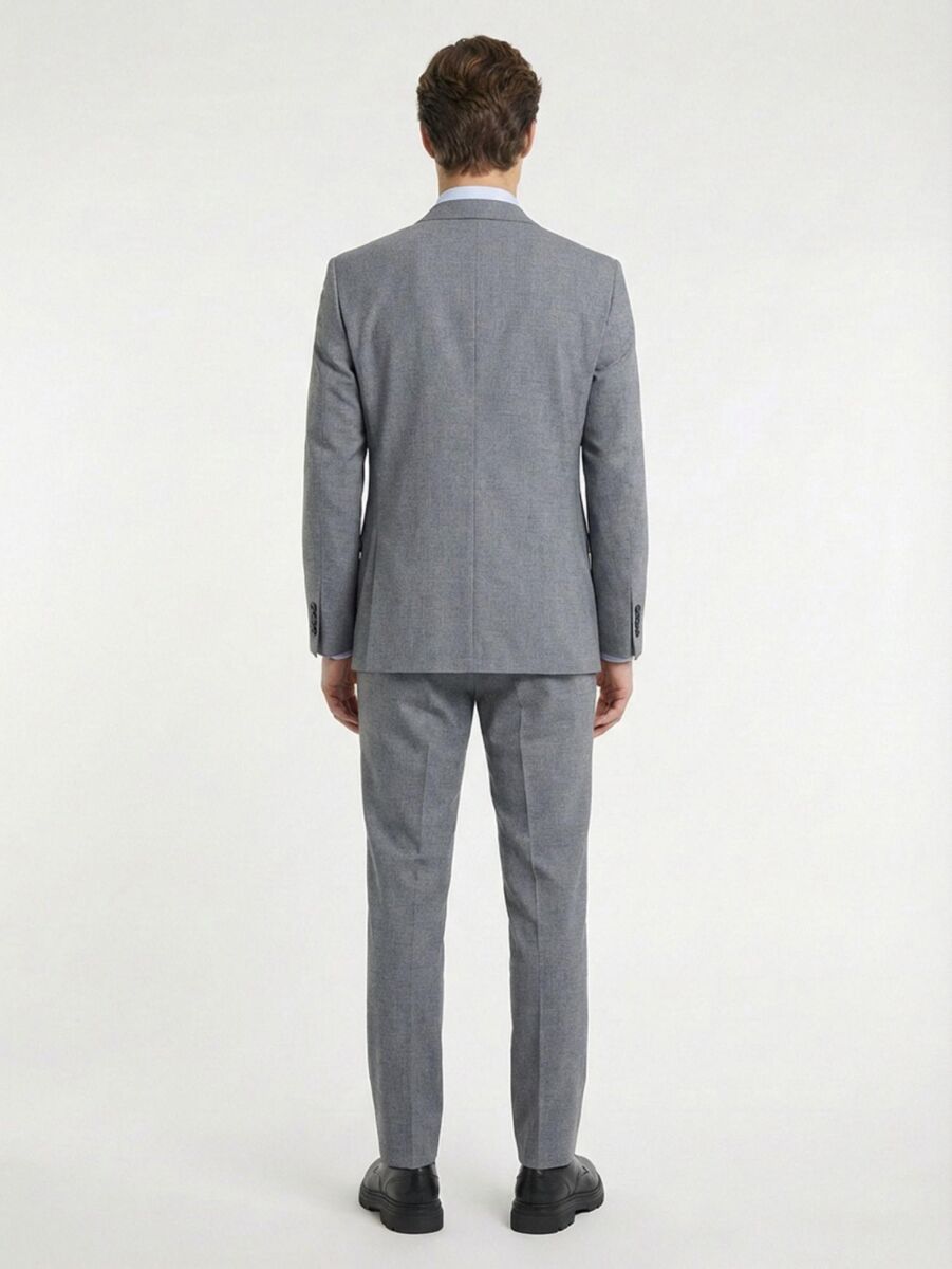 Gri Düz Modern Fit Takım Elbise - 5