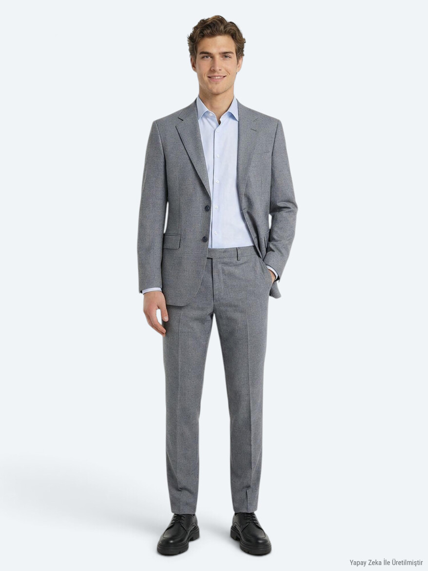 Gri Düz Modern Fit Takım Elbise - KİP