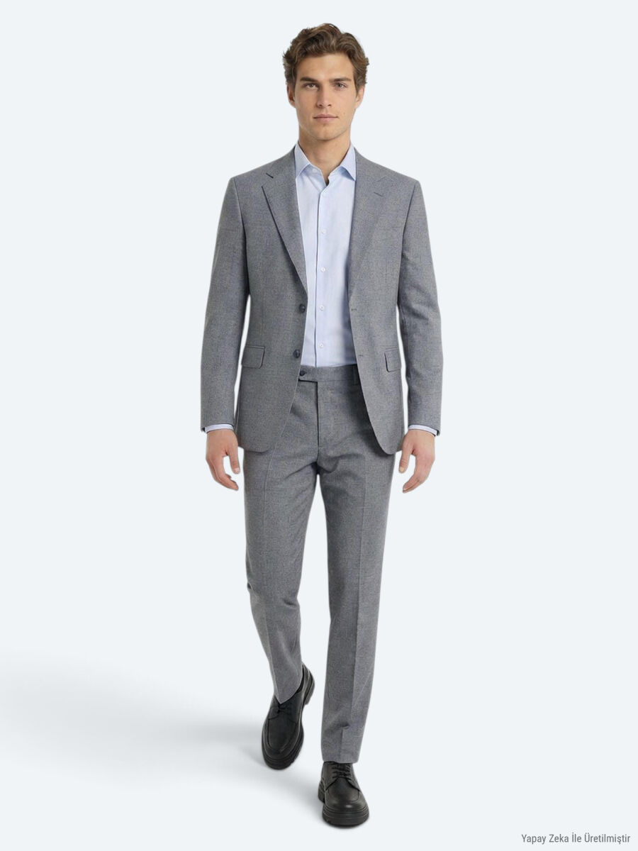 Gri Düz Modern Fit Takım Elbise - 3