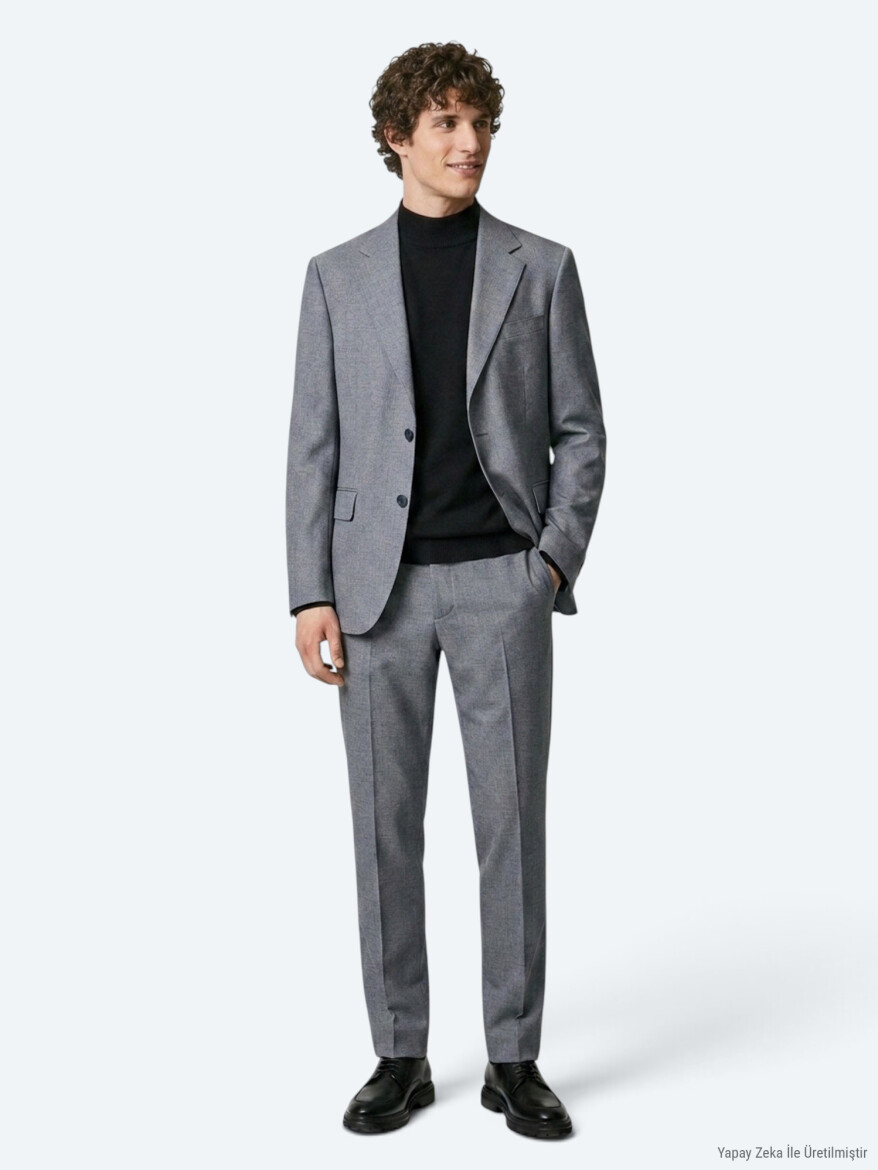 Gri Düz Modern Fit Takım Elbise - KİP