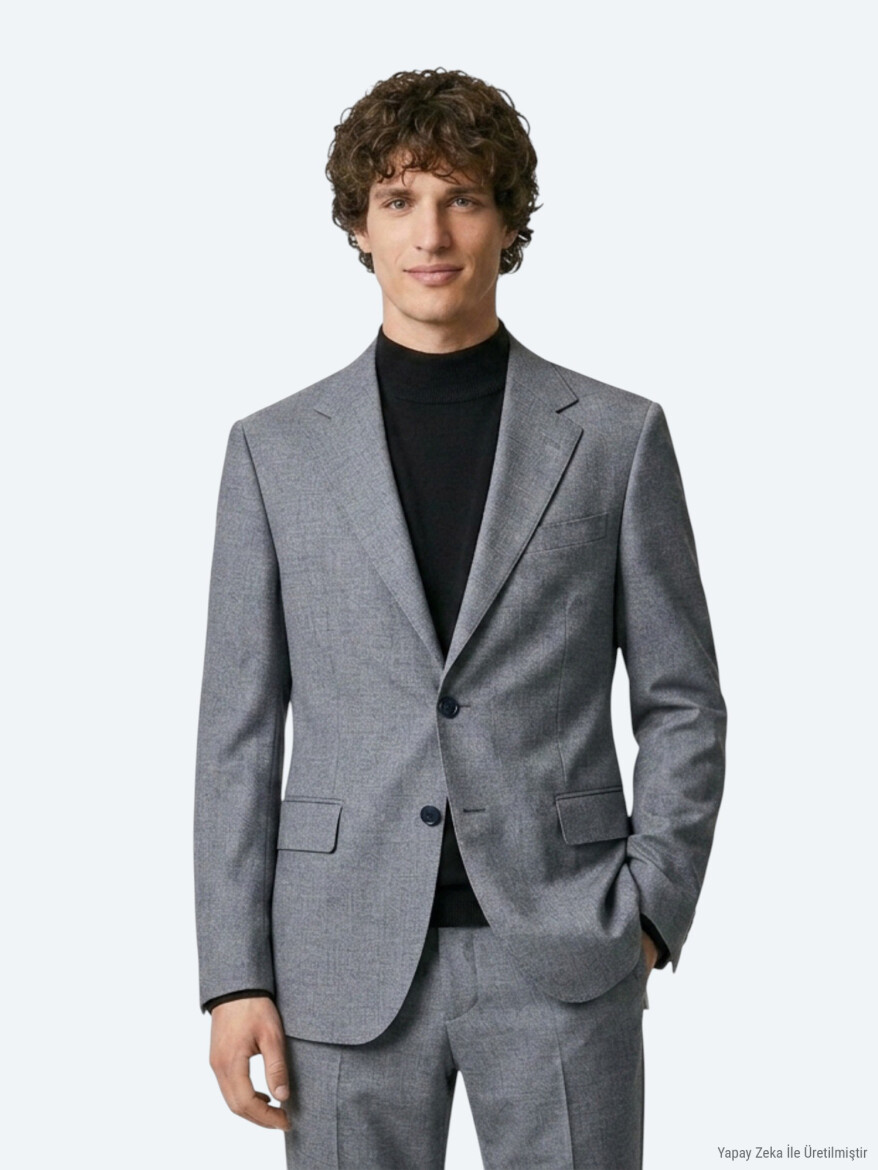 Gri Düz Modern Fit Takım Elbise - KİP