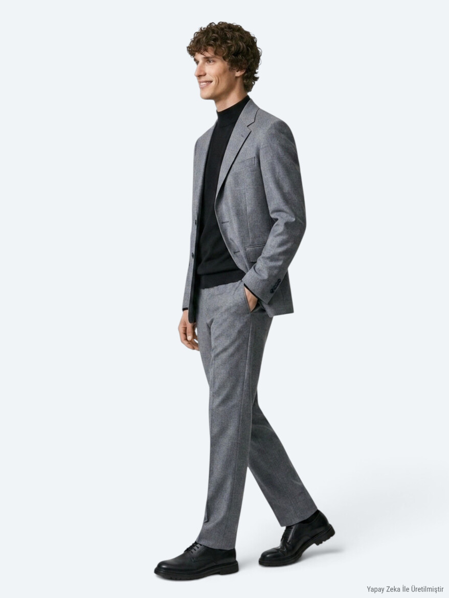 Gri Düz Modern Fit Takım Elbise - 4